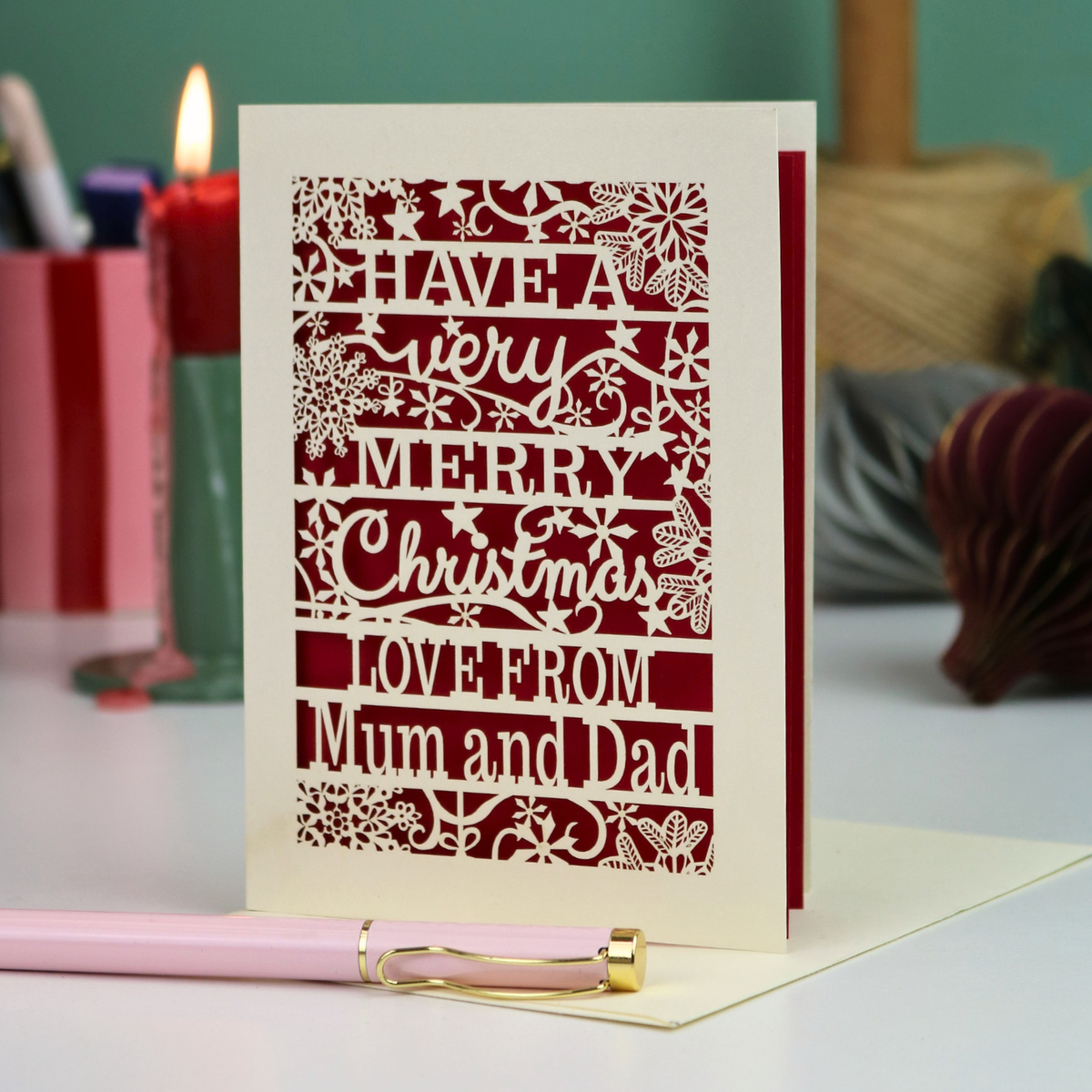 'Merry Christmas Love From' Snowflake Laser Cut Card