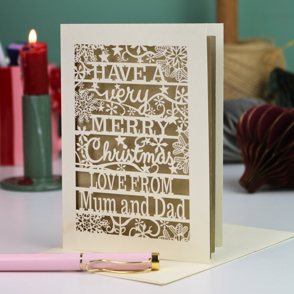 'Merry Christmas Love From' Snowflake Laser Cut Card