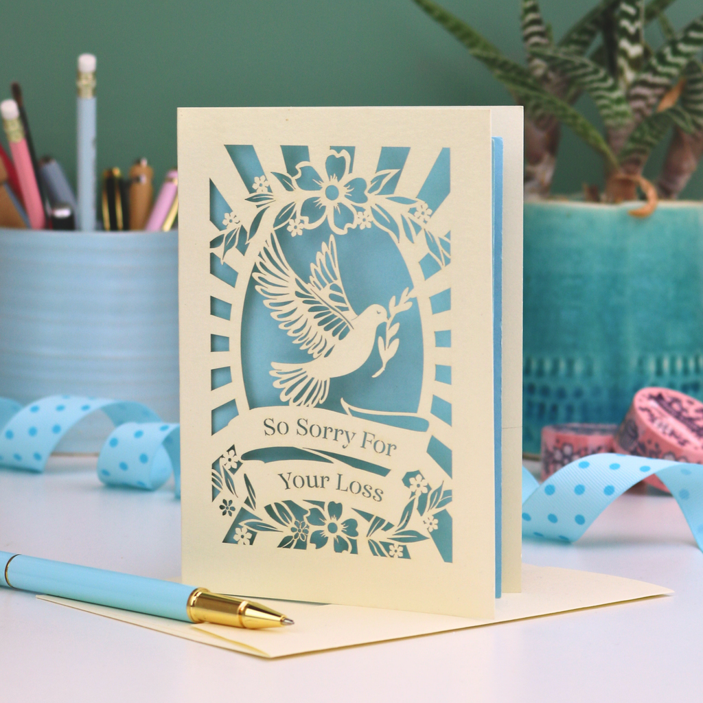 Sorry For Your Loss Sympathy Papercut Card - Dove Design