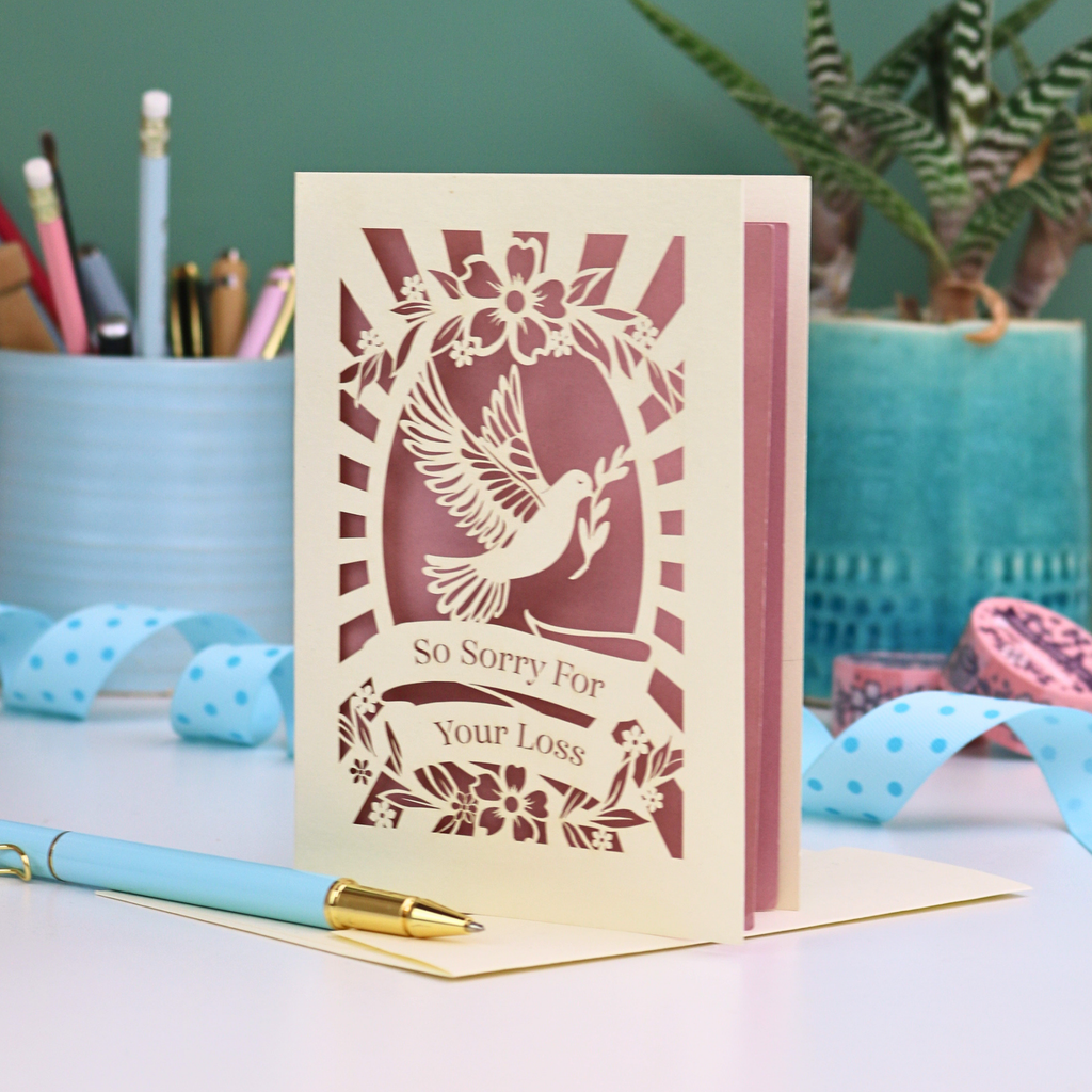 Sorry For Your Loss Sympathy Papercut Card - Dove Design