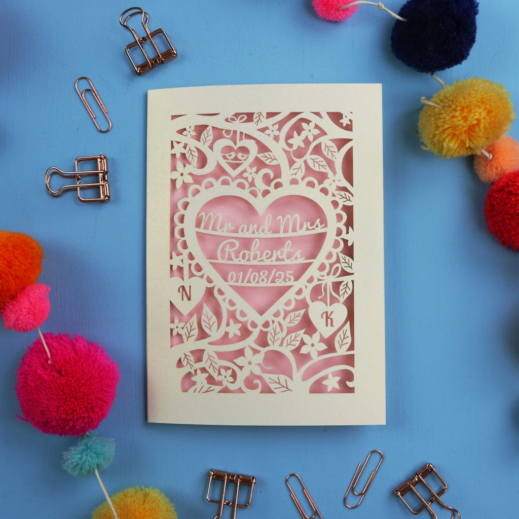 Personalised Anniversary Card - Laser Cut Heart Wedding Design