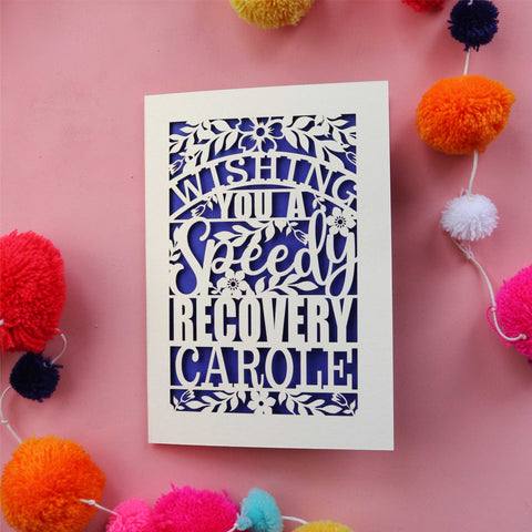 Injury recovery card, personalised and laser cut in the UK - A6 / Infra Violet