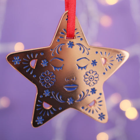 Rose Gold Star Hanging Christmas Decoration - 