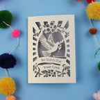 Beautiful Sympathy Card with 'So Sorry For Your Loss' text and dove design on a blue background.