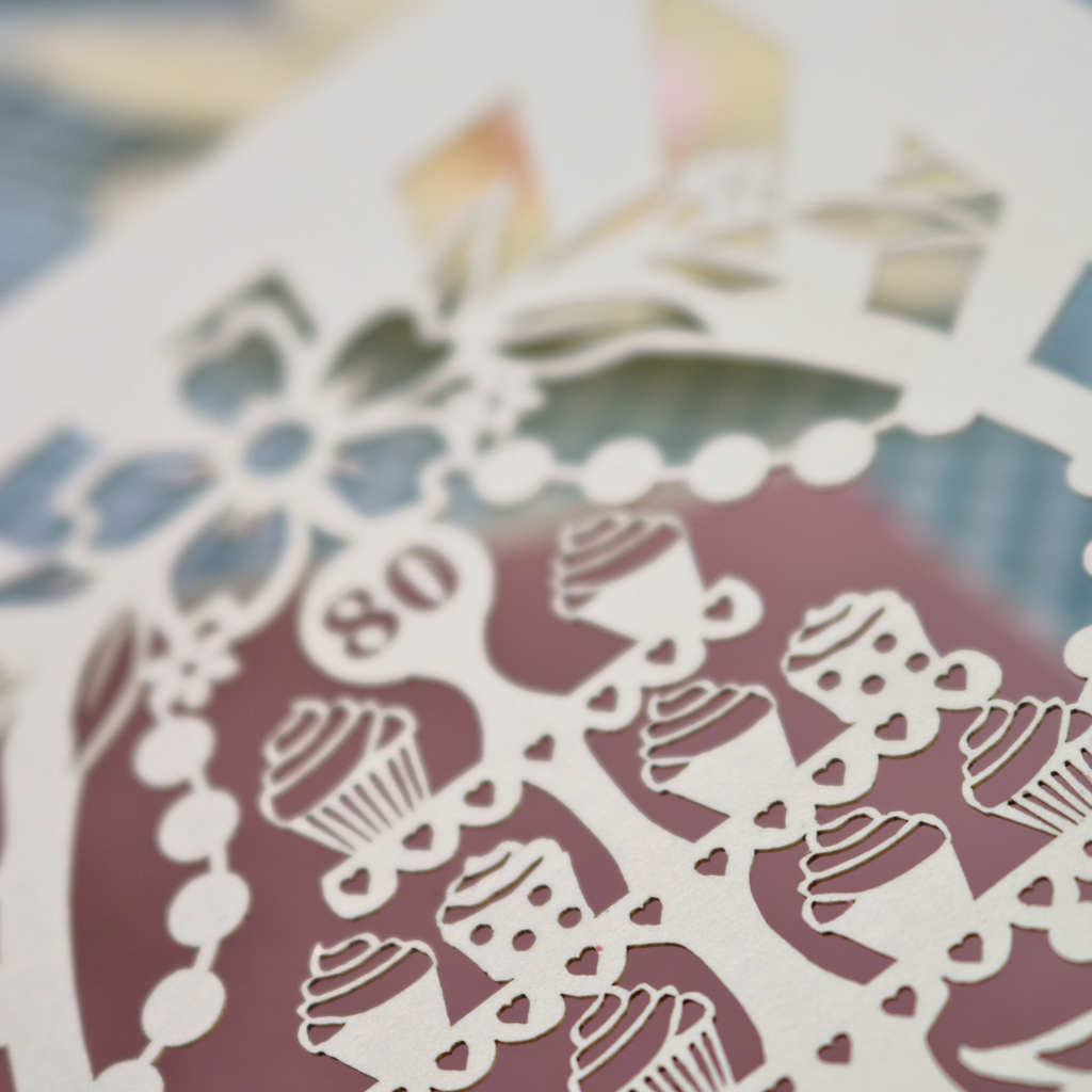 A close up detail of the cupcakes on cake stand design