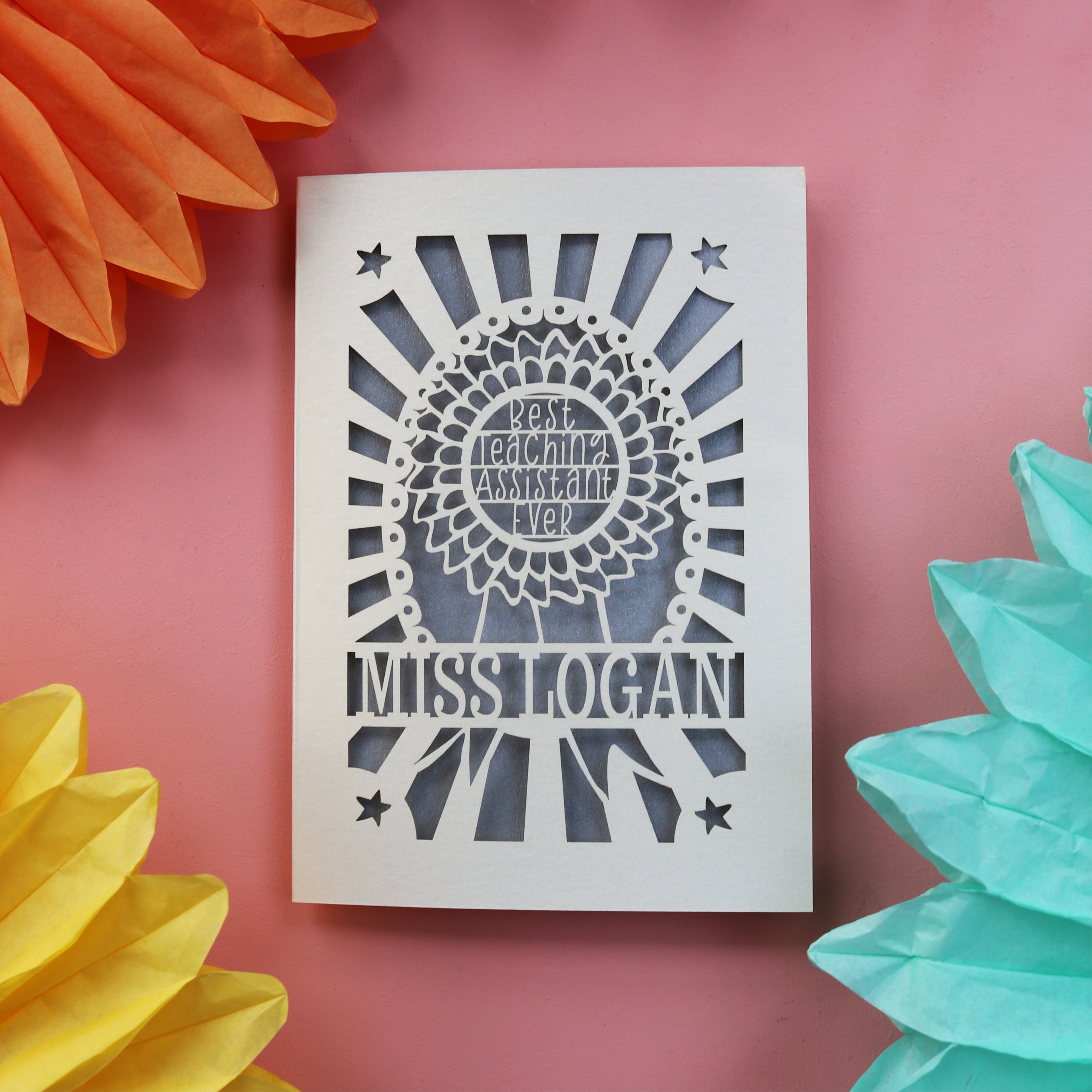 Teaching Assistant cards from the UK, personalised with their name