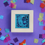 Small Square Framed Teal Moon Papercut