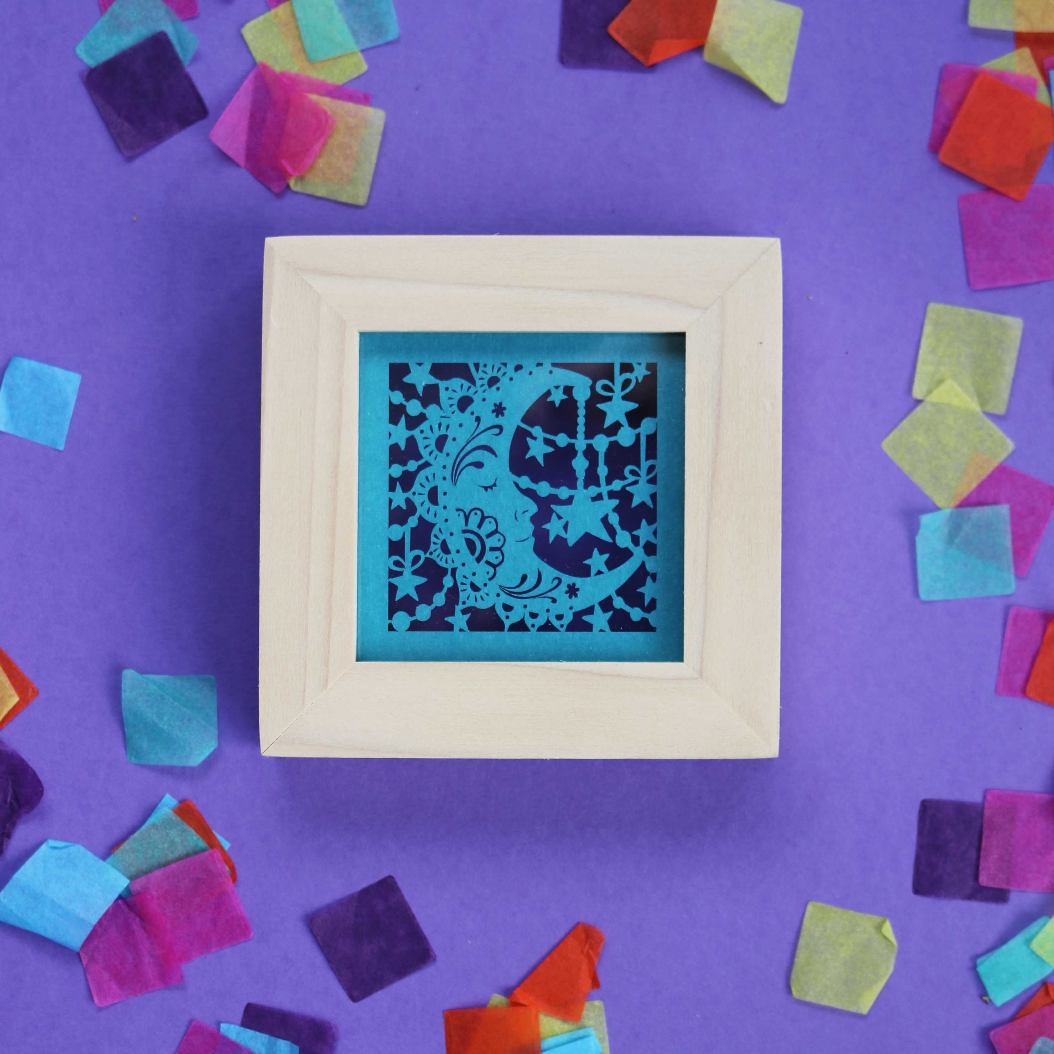 Small Square Framed Teal Moon Papercut