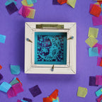 Small Square Framed Teal Moon Papercut