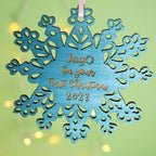 Personalised Teal Snowflake First Christmas Decoration