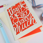 Greeting card with 'Thank you so very much' text on a white background