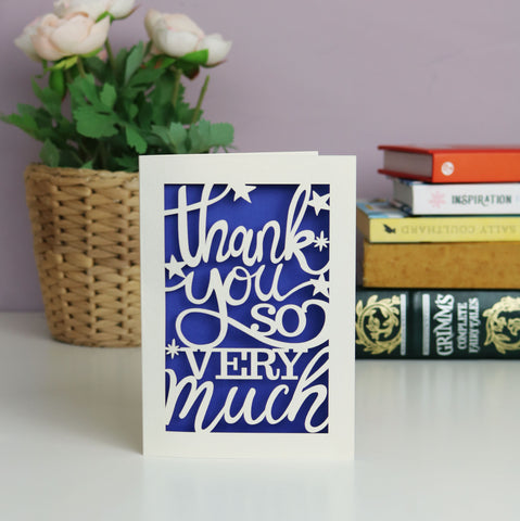 Thank you so much papercut card. Cream with an infra violet insert. - 