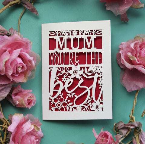 Personalised laser cut "You're the best" thank you day card - A6 (small) / Dark Red