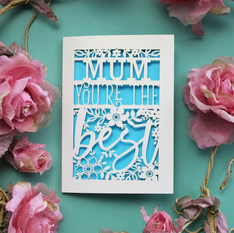 Personalised laser cut "You're the best" celebration card - A6 (small) / Peacock Blue