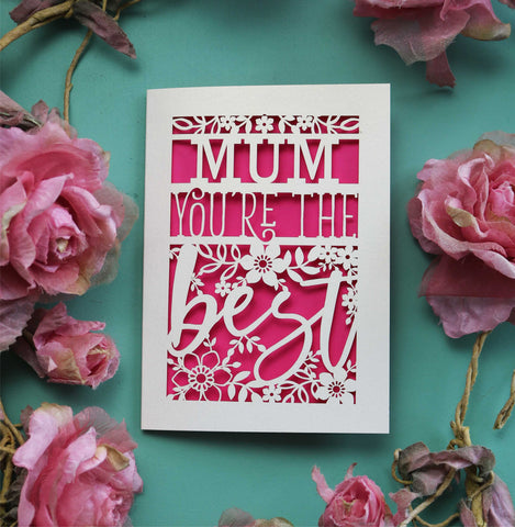 Personalised laser cut "You're the best" Congratulations card - A6 (small) / Shocking Pink