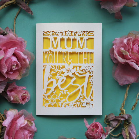Personalised paper cut "You're the best" mother's day card - A6 (small) / Sunshine Yellow