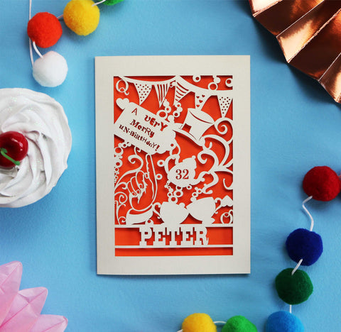Personalised Papercut Unbirthday Card - A5 (large) / Orange