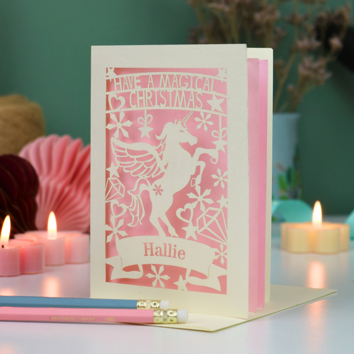 Personalised Papercut Unicorn Christmas Card