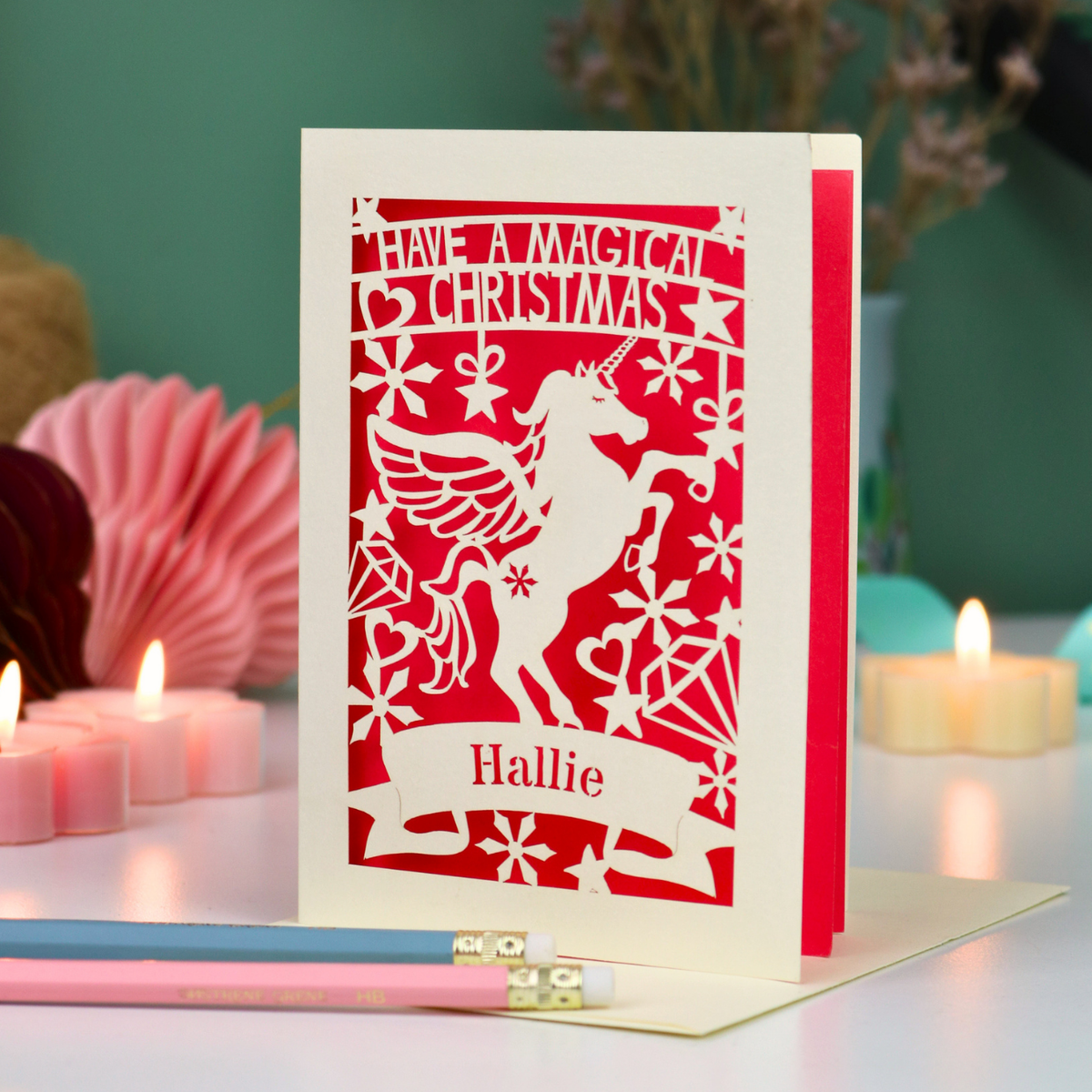 Personalised Papercut Unicorn Christmas Card