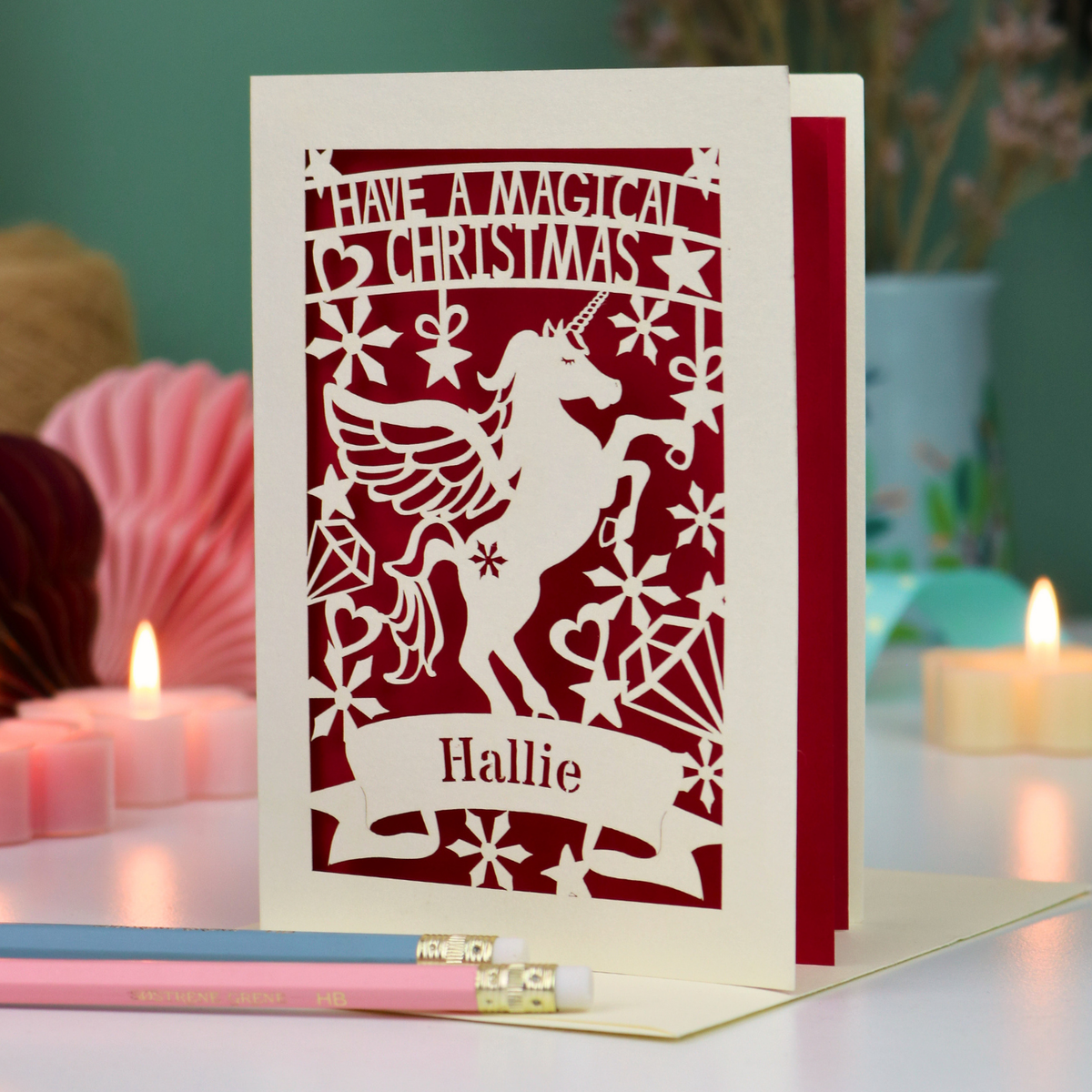 Personalised Papercut Unicorn Christmas Card