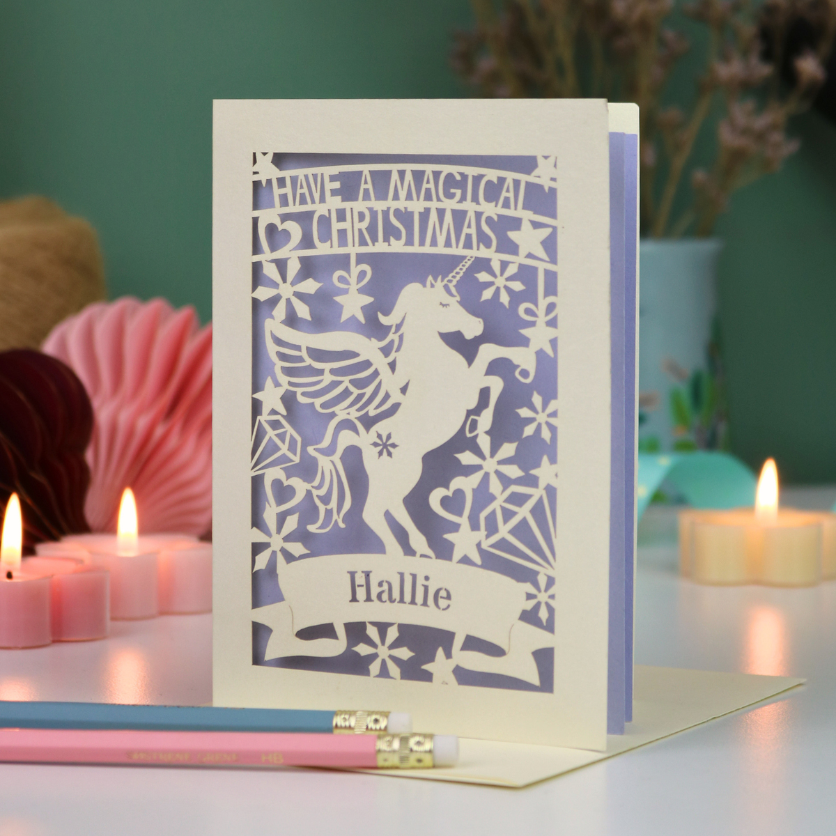 Personalised Papercut Unicorn Christmas Card