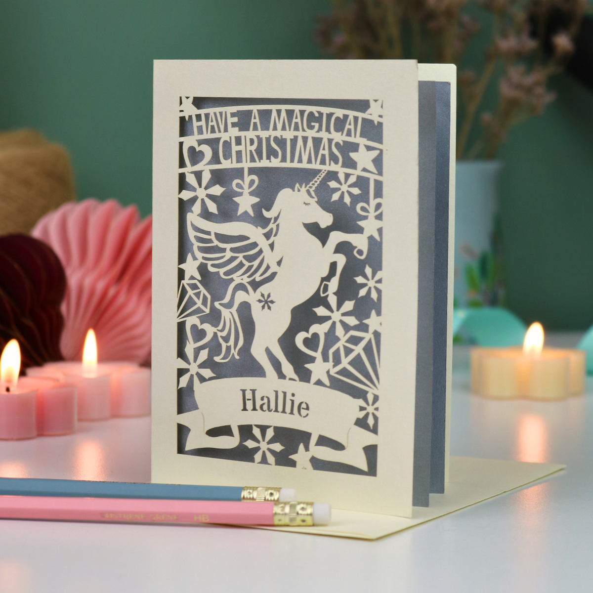 Personalised Papercut Unicorn Christmas Card