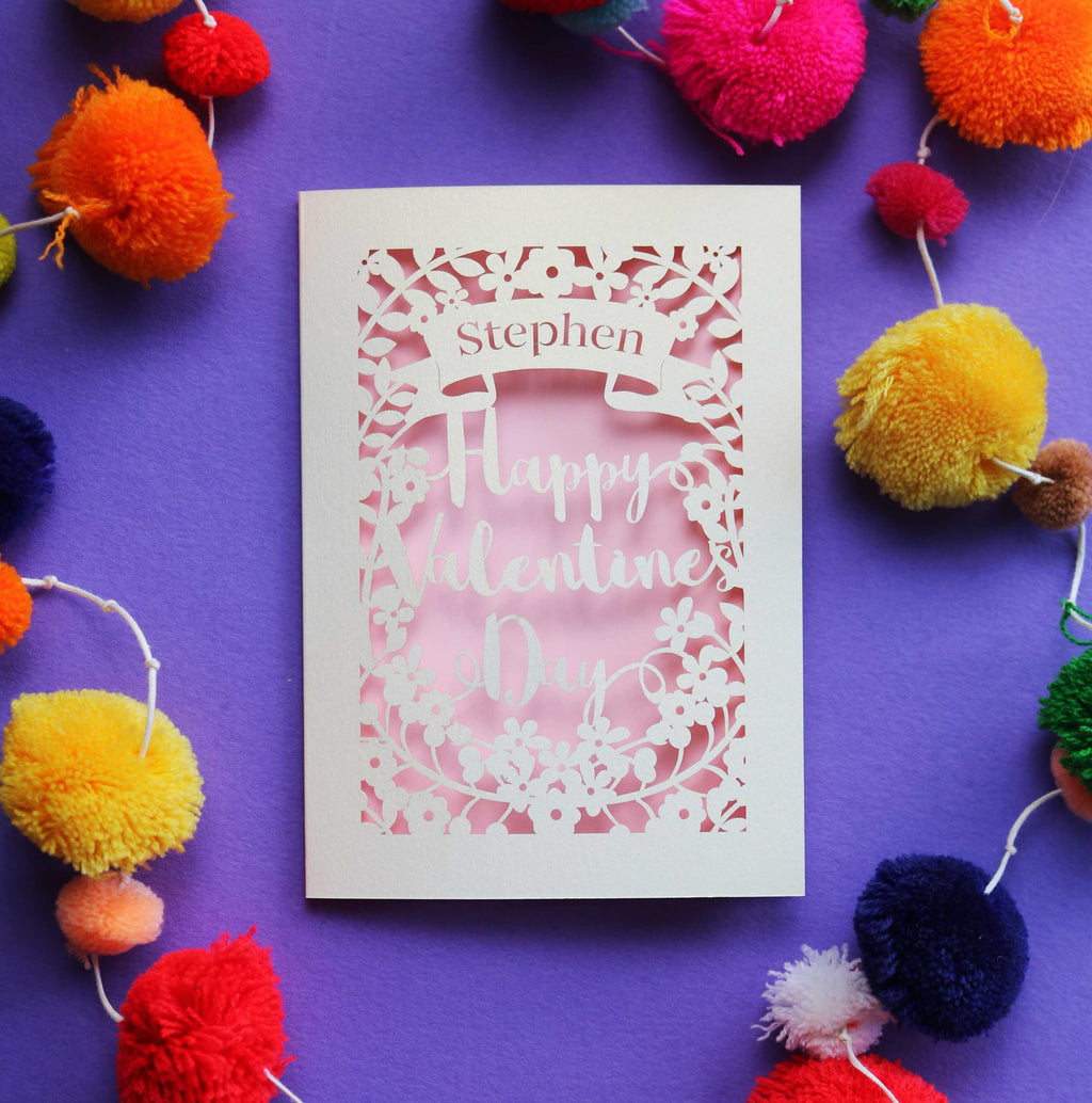 A laser cut Valentine's card, personalised with a name