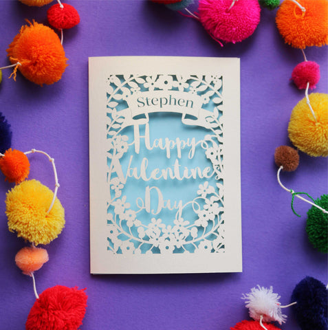 A laser cut Valentine's day card personalised with a name - A6 (small) / Light Blue