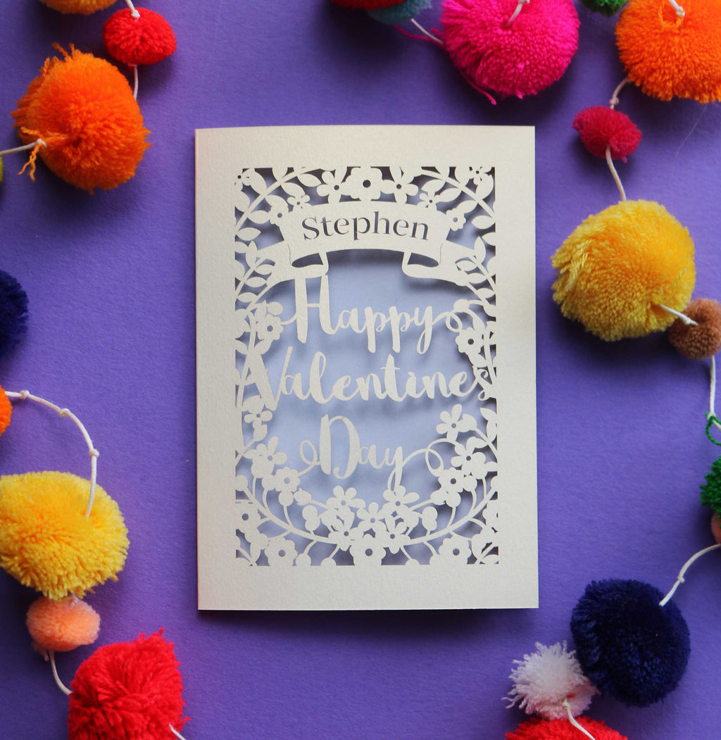 Papercut Valentine's cards, personalised with a name