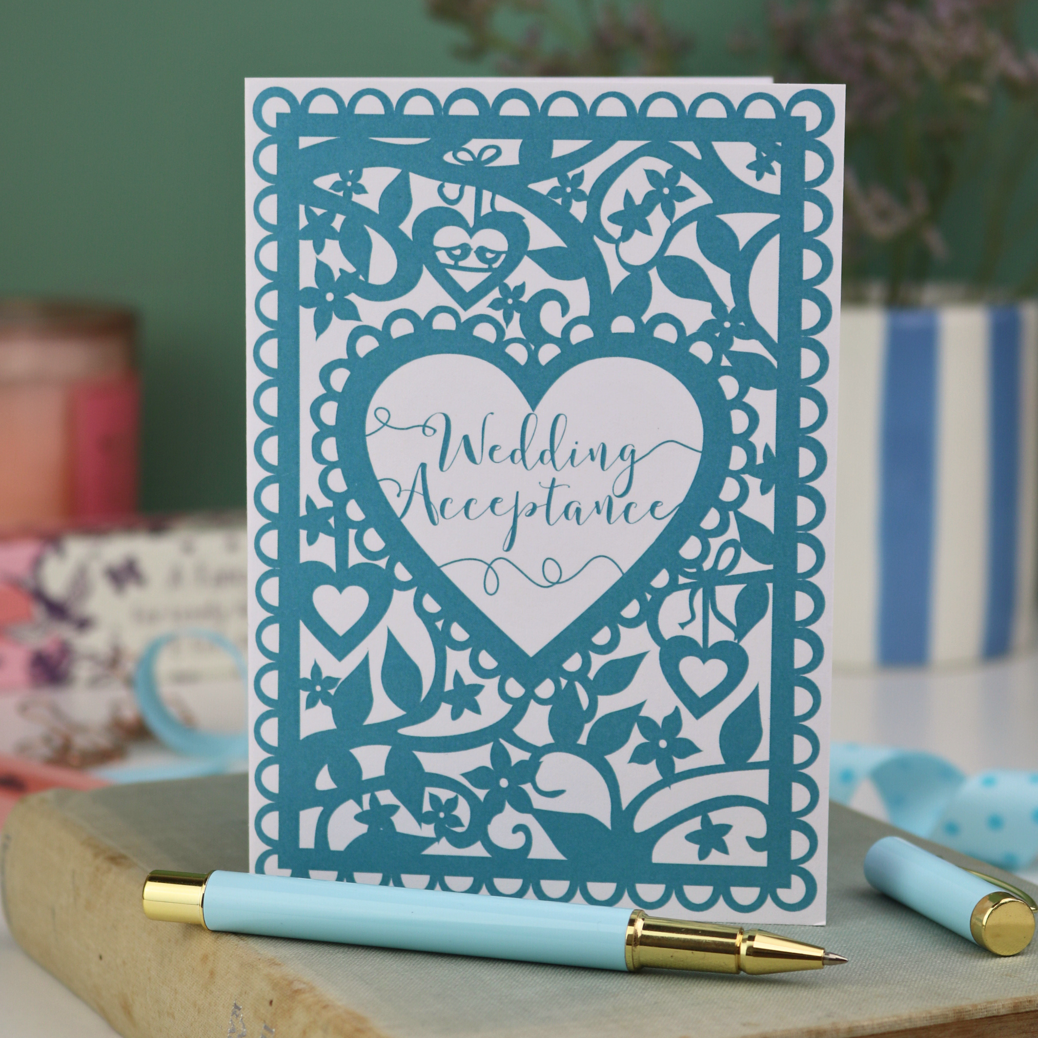 Wedding Acceptance Printed Card Teal A6