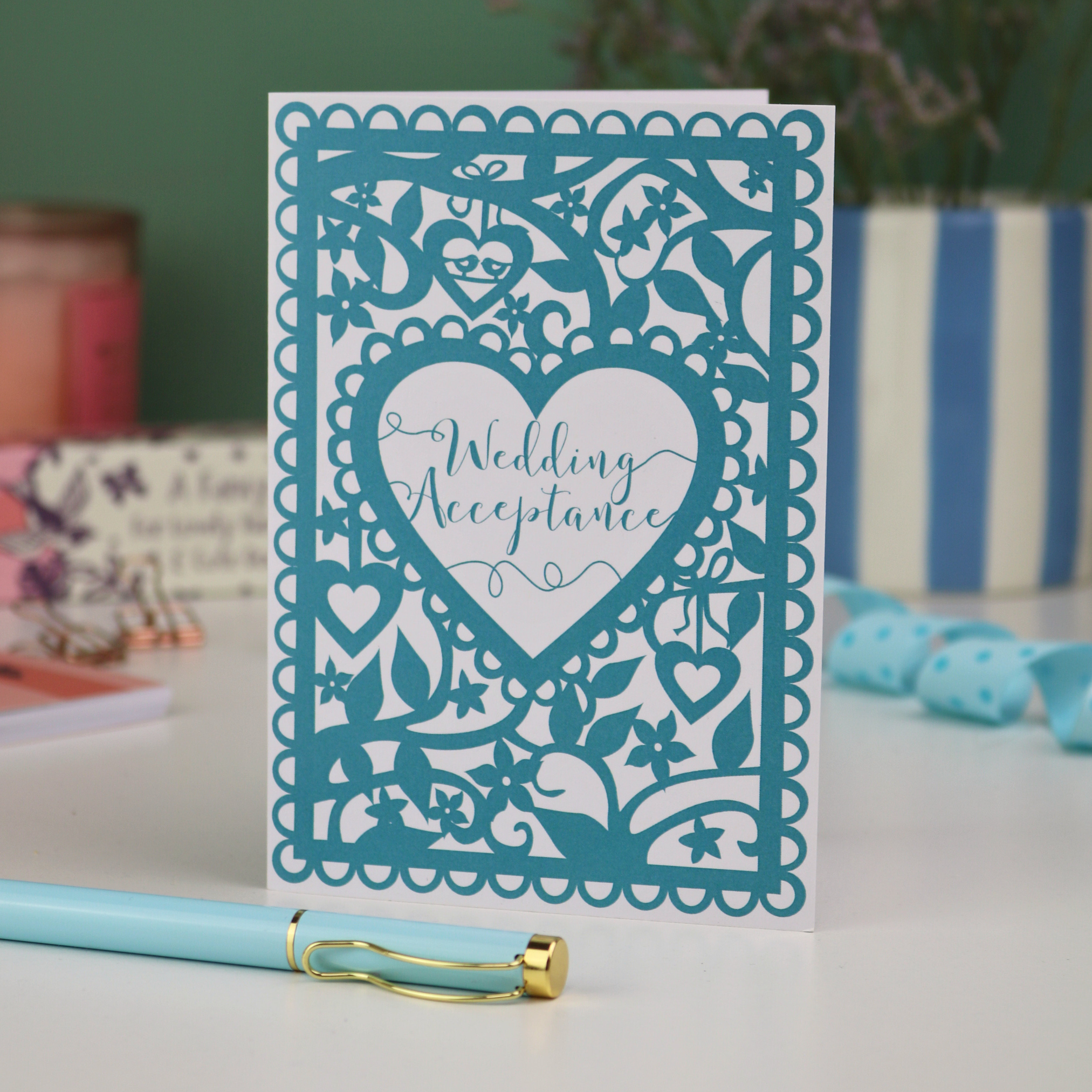 Wedding Acceptance Printed Card Teal A6