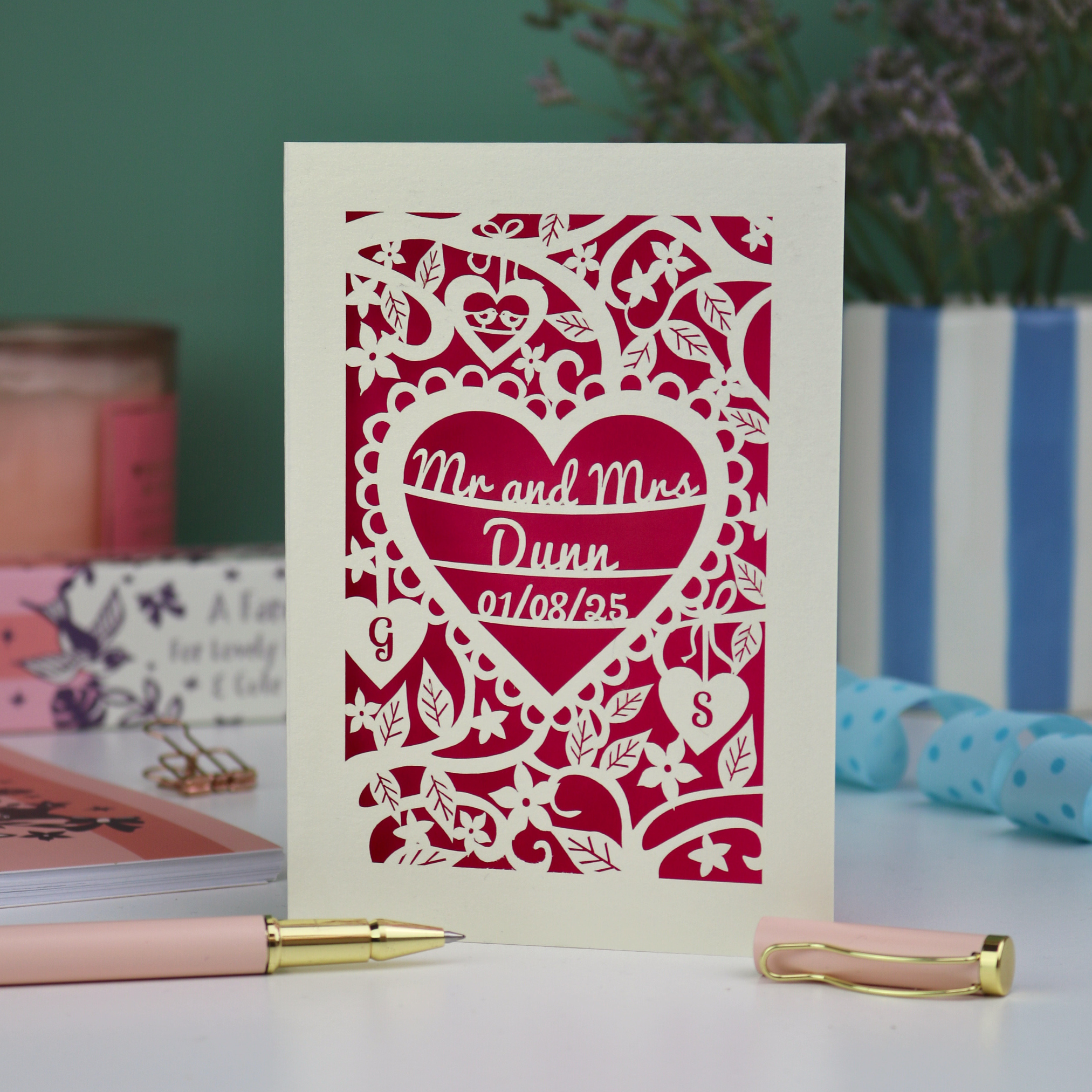Personalised Anniversary Card - Laser Cut Heart Wedding Design