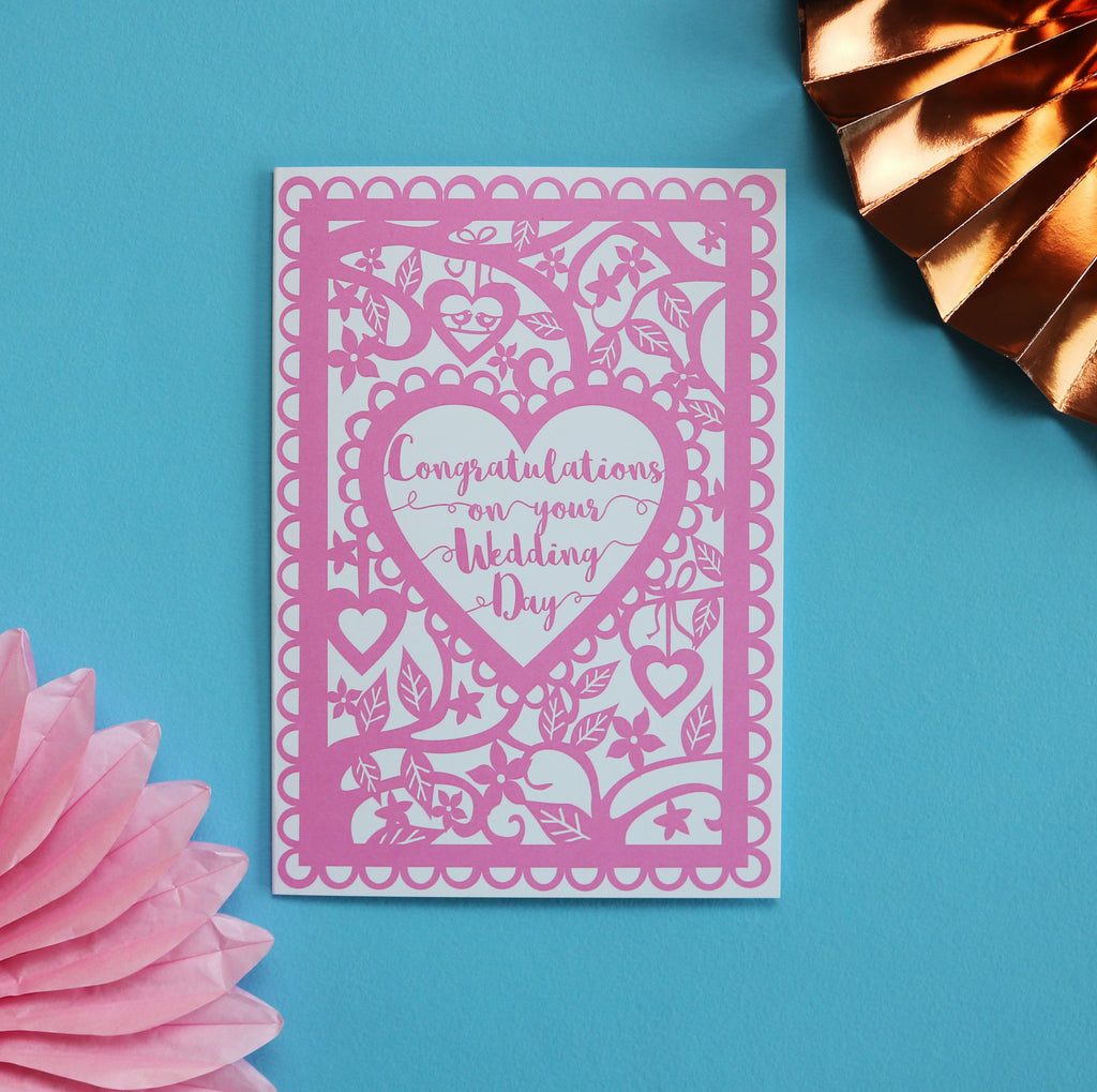 Printed "Congratulations On Your Wedding Day" A5 Pink Card