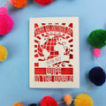A Wife Valentine's Day card for the best wife in the world with colourful pom-poms on a blue background
