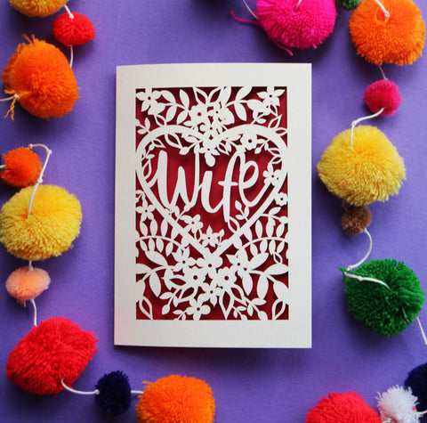 A paper cut "Wife" card - A5 (large) / Dark Red