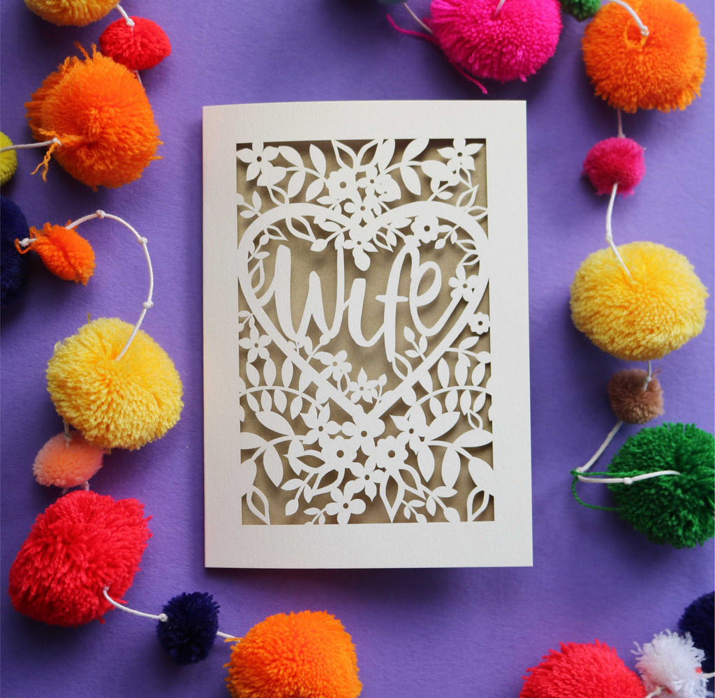 A papercut "Wife" Valentine's card