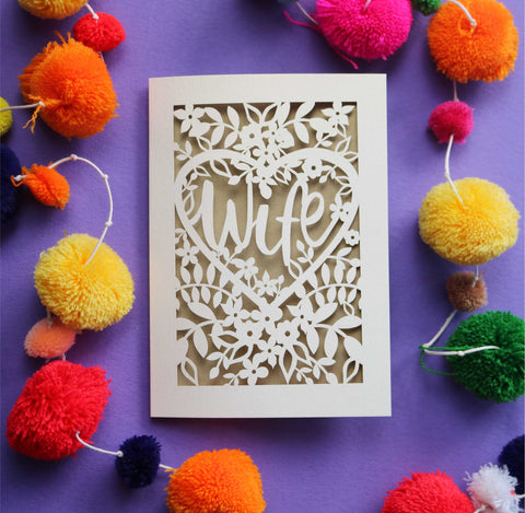 A papercut "Wife" Valentine's card - A5 (large) / Gold Leaf