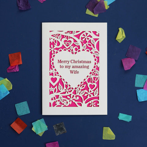 Amazing Wife A6 Papercut Christmas Card - Shocking Pink