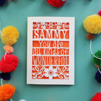 A laser cut celebration card for wonderful people.