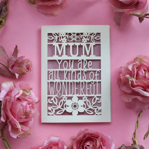 Personalised laser cut congratulations card that says "Name, you're all kinds of wonderful" - A6 (small) / Dusky Pink