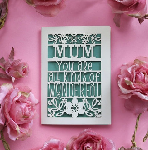 Personalised laser cut greeting cards that say "Name, you're all kinds of wonderful" - A6 (small) / Sage
