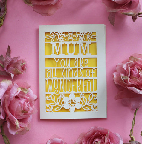 Personalised laser cut congratulations card that says "Name, you're all kinds of wonderful" - A6 (small) / Sunshine Yellow