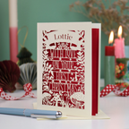 Personalised Woodland First Christmas Papercut Card