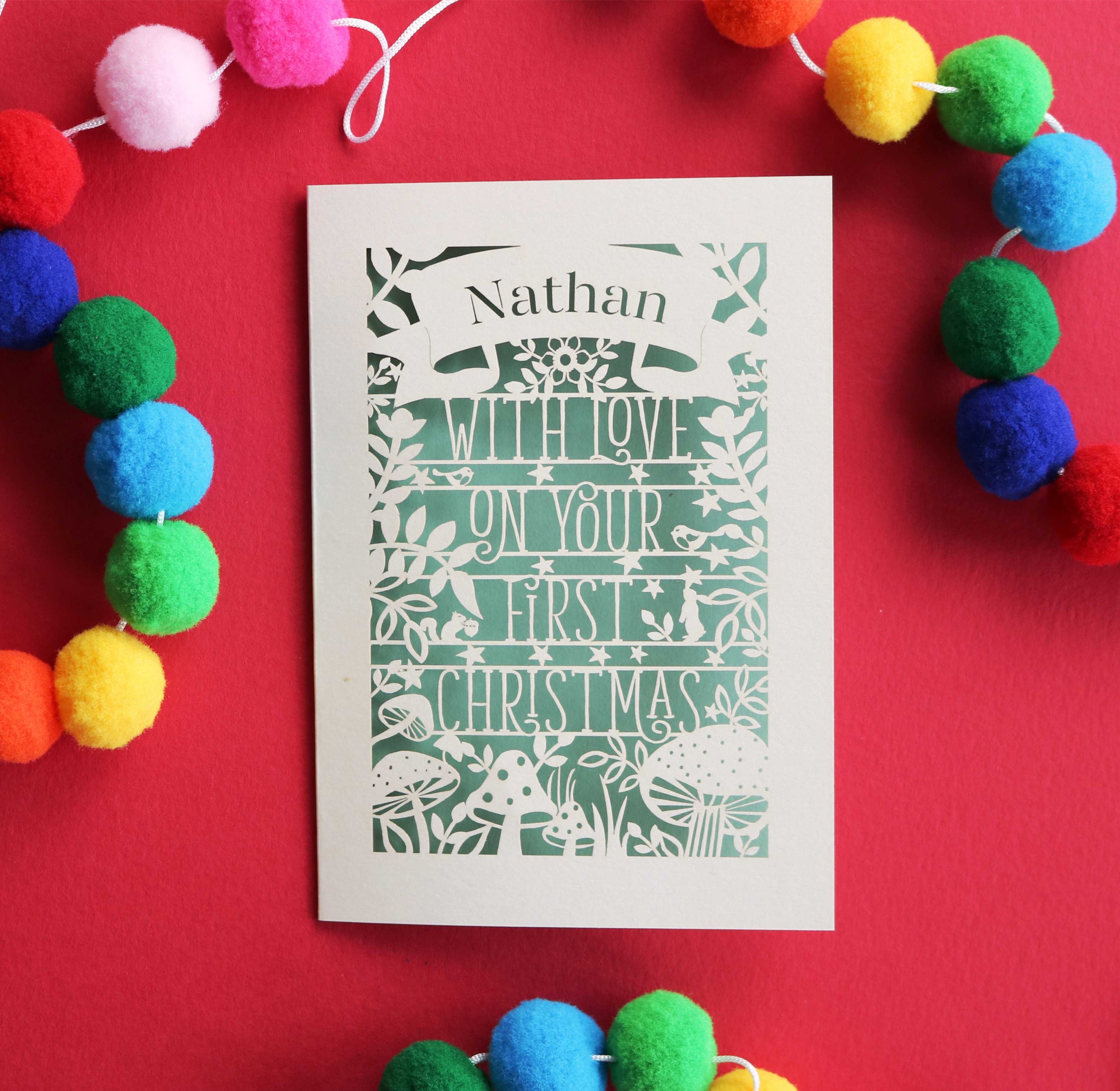 Personalised Woodland First Christmas Papercut Card
