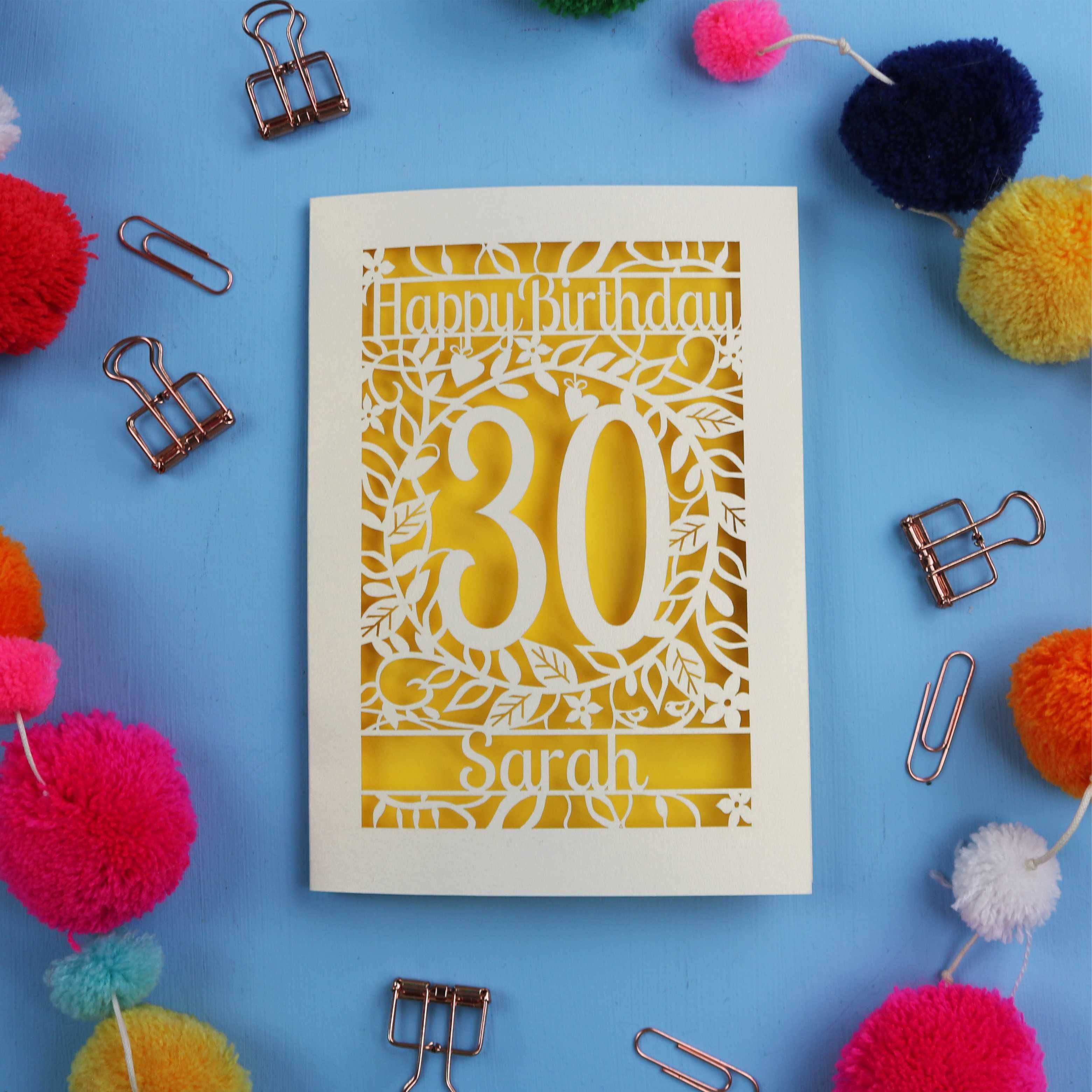 30th Birthday Card – Personalised Laser Cut Flower Design