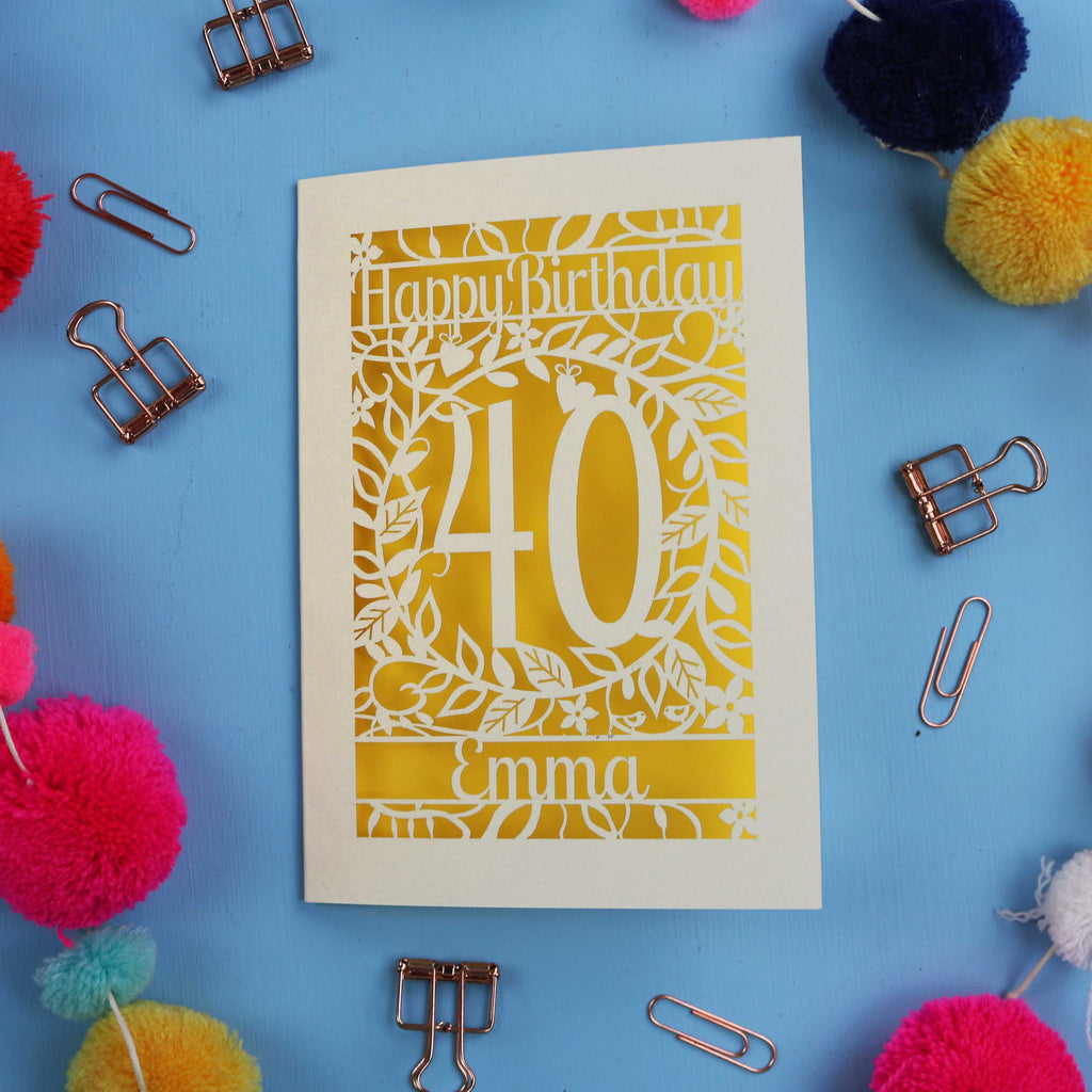 40th Birthday Card – Personalised Laser Cut Flower Design