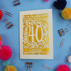 40th Birthday Card – Personalised Laser Cut Flower Design