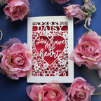 A personalised laser cut Valentines card that says "You have my heart"
