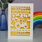 Personalised Papercut Digger Birthday Card