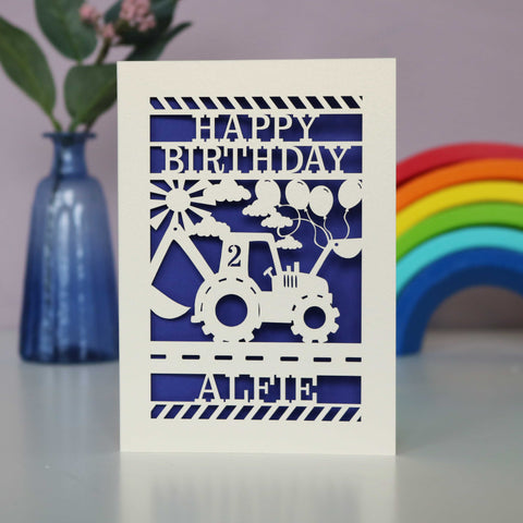 Personalised Papercut Digger Birthday Card - A6 (small) / Infra Violet
